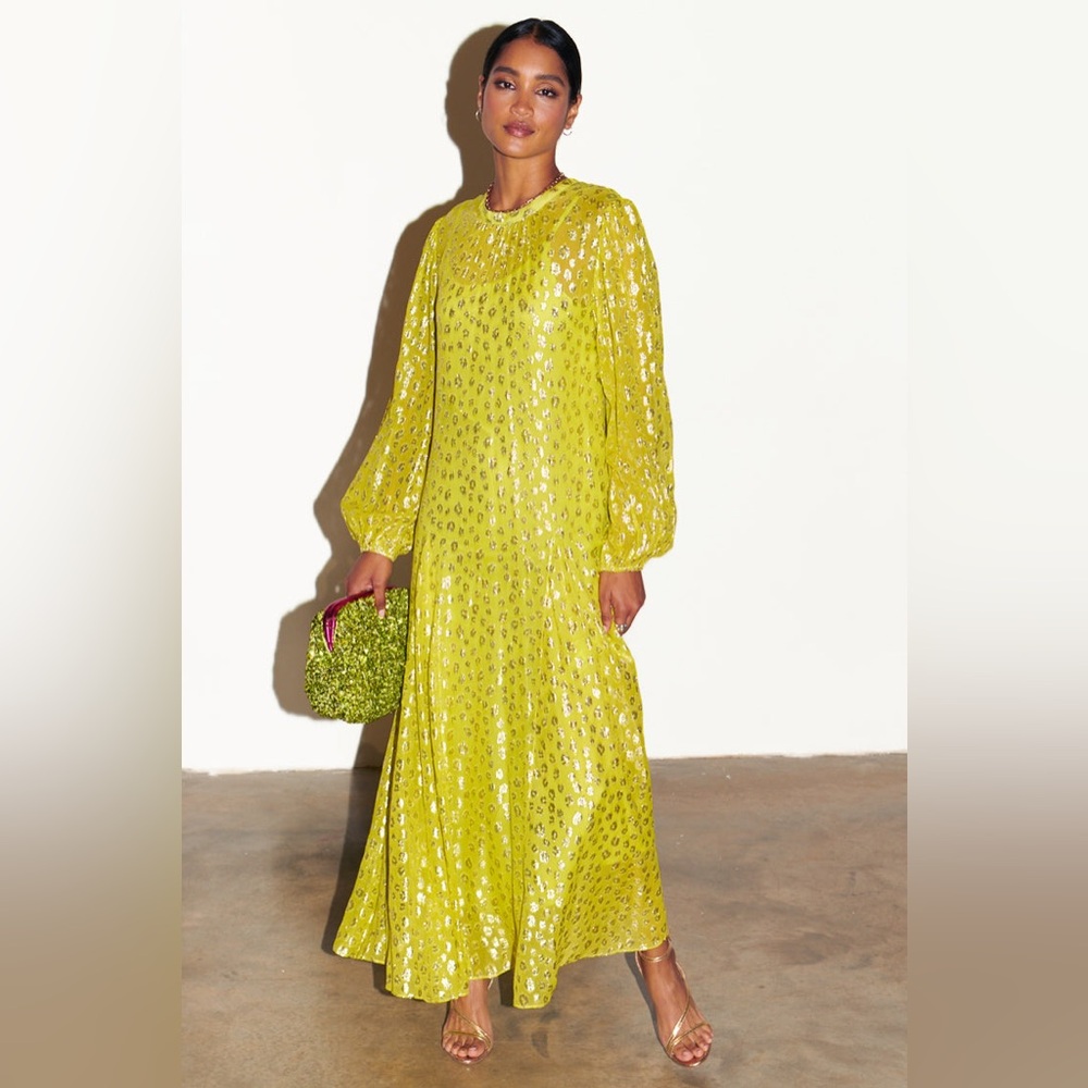 Never Fully Dressed Lime Animal Jacquard Long Sleeve Bibi Dress Size 18